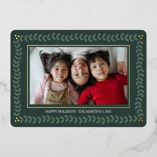 Leaf botanical frame holidays foil Christmas Card (Front)