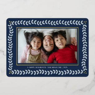 Leaf botanical frame holidays foil Christmas Card