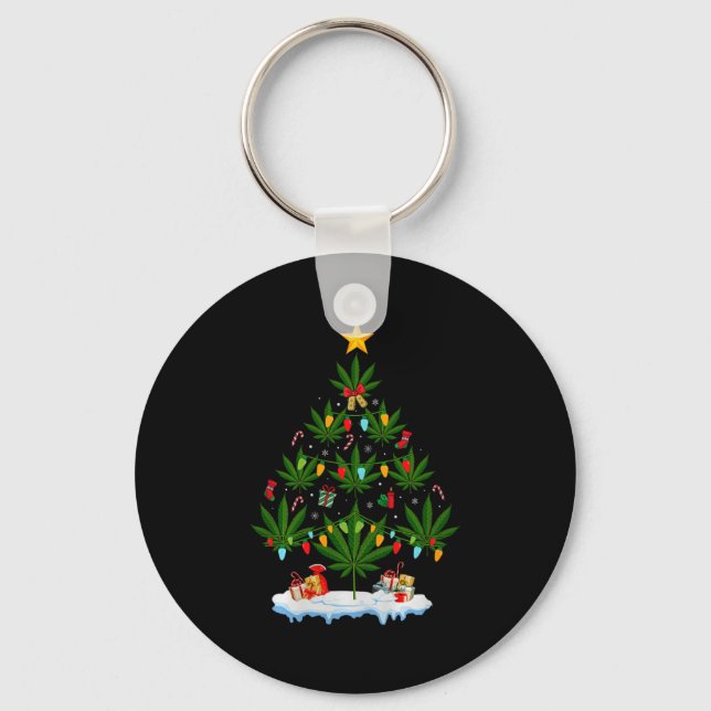 Leaf Christmas Tree Weed Stoner Xmas Premium Tri-b Key Ring (Front)