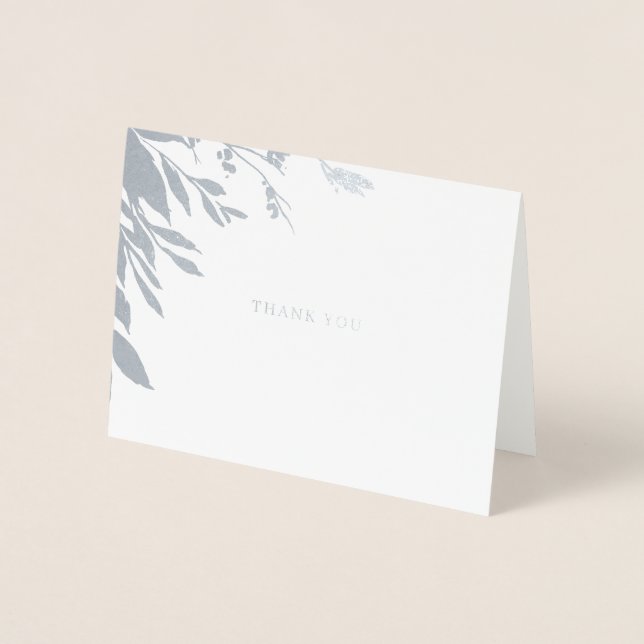 Leaf Classic Typography Thank You Silver Foil Card (Front)