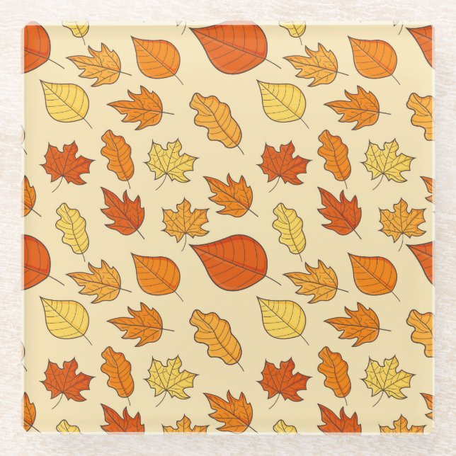 Leaf Concept: Autumn Symbol Pattern Glass Coaster (Front)