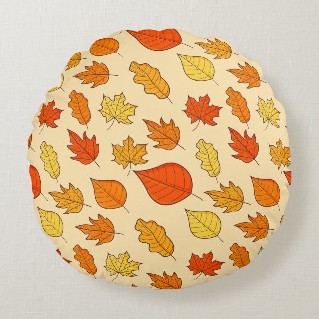 Leaf Concept Pattern. Leaf Fall and Autumn Symbol, Round Cushion (Front)