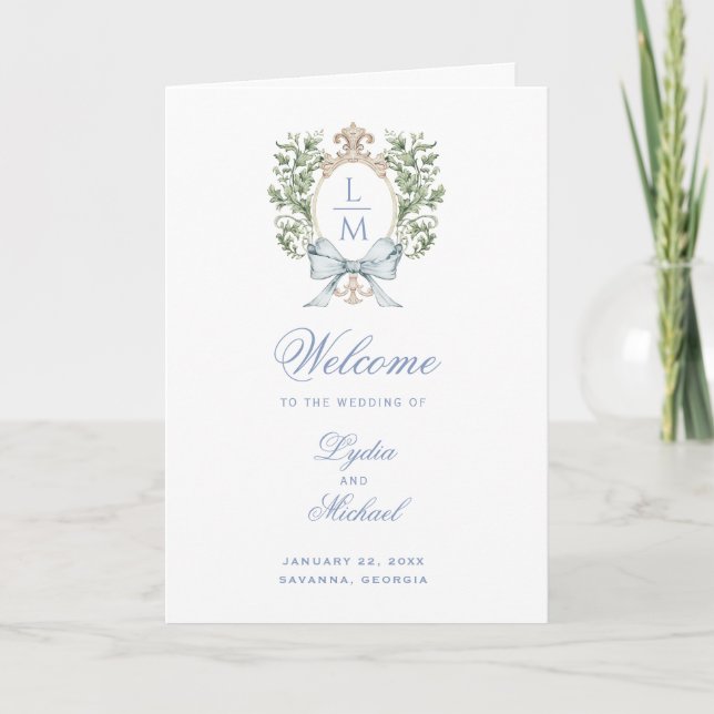 Leaf Crest Monogram Wedding Folded Program Programme (Front)