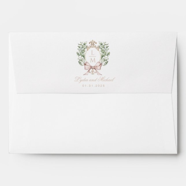 Leaf Crest w/ Bow Tan Text | Monogram Envelope (Back (Top Flap))