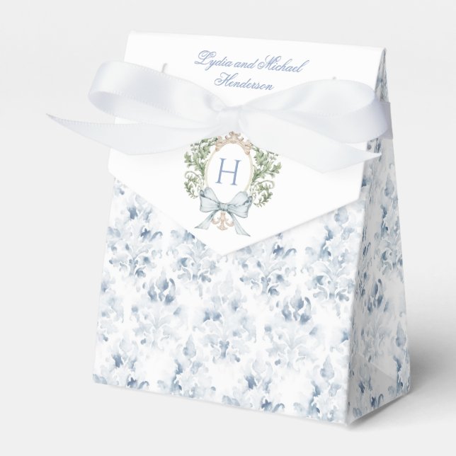 Leaf Crest w/ Bow | Wedding Favour Box (Front Side)