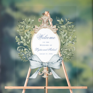 Leaf Crest w/ Bow Wedding Welcome Acrylic Sign