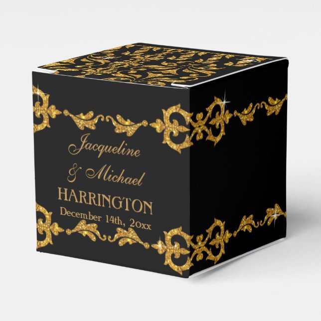 Leaf Damask Art Nouveau Glitter Reception Decor Favour Box (Front Side)