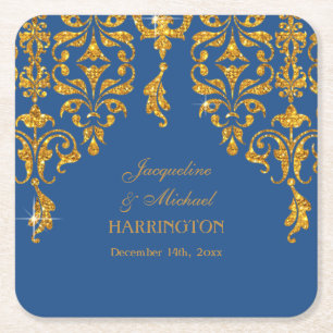 Leaf Damask Art Nouveau Glitter Reception Decor Square Paper Coaster