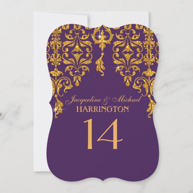 Leaf Damask Art Nouveau Glitter Table Number (Back)