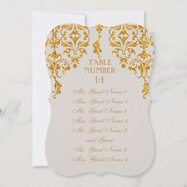 Leaf Damask Art Nouveau Table Seating Chart Invitation (Back)