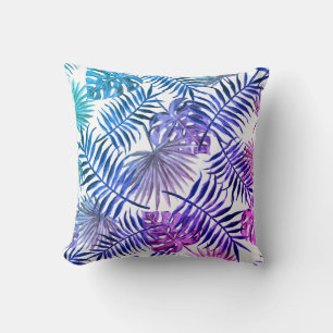 leaf design modern throw pillow blue and purple