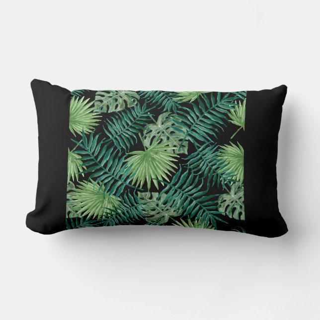 leaf design modern throw pillow green and black (Front)