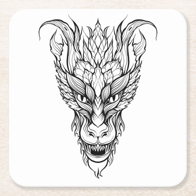 Leaf Dragon Square Paper Coaster (Front)