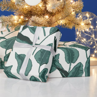 Leaf Echoes - Tropical Banana Leaf Pattern Green Wrapping Paper