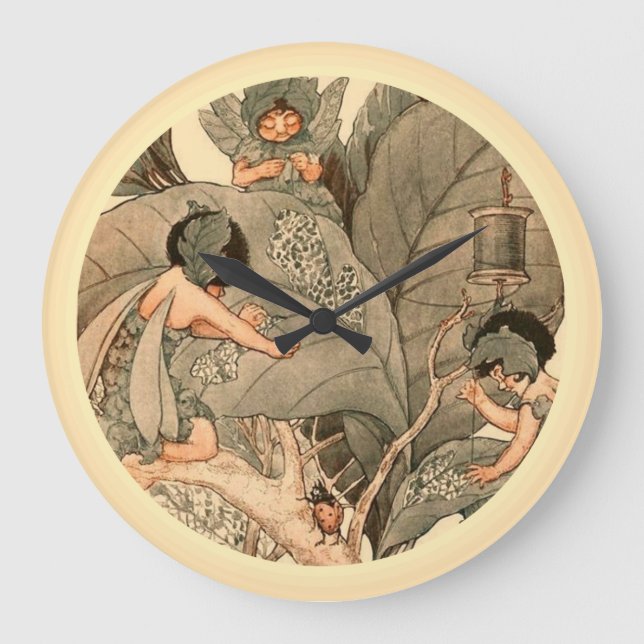 Leaf Faeries Mending Leaves Large Clock (Front)