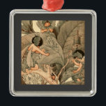 Leaf Faeries Mending Leaves Metal Tree Decoration<br><div class="desc">fairyland vintage painting of cute and sweet little fairies with leaf hats and leaf dresses mending large green leaves with needle and thread in the company of a ladybird who is watching the fairies mend the tree leaves. decorative vintage watercolor painting of industrious fairies working together at mending large green...</div>