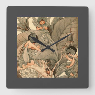 Leaf Faeries Mending Leaves Square Wall Clock