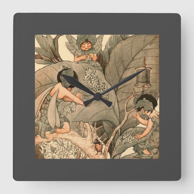 Leaf Faeries Mending Leaves Square Wall Clock (Front)