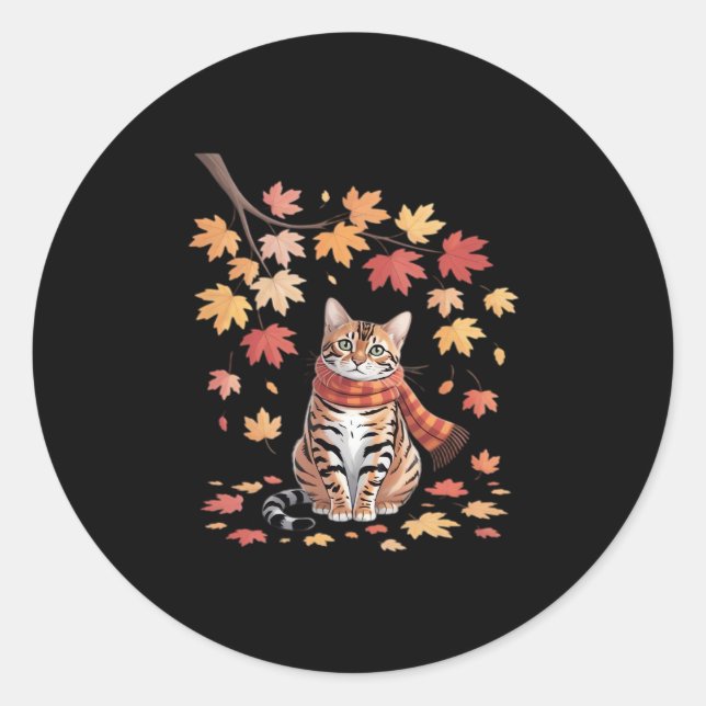 Leaf Fall Tree Hello Autumn Thanksgiving It’s Fall Classic Round Sticker (Front)