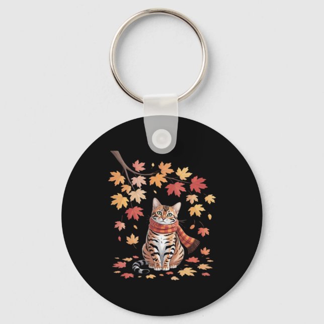 Leaf Fall Tree Hello Autumn Thanksgiving It’s Fall Key Ring (Front)