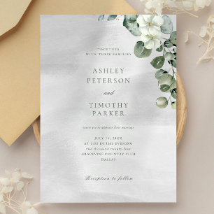 Leaf Flower Green White Rustic Simple Wedding Invitation
