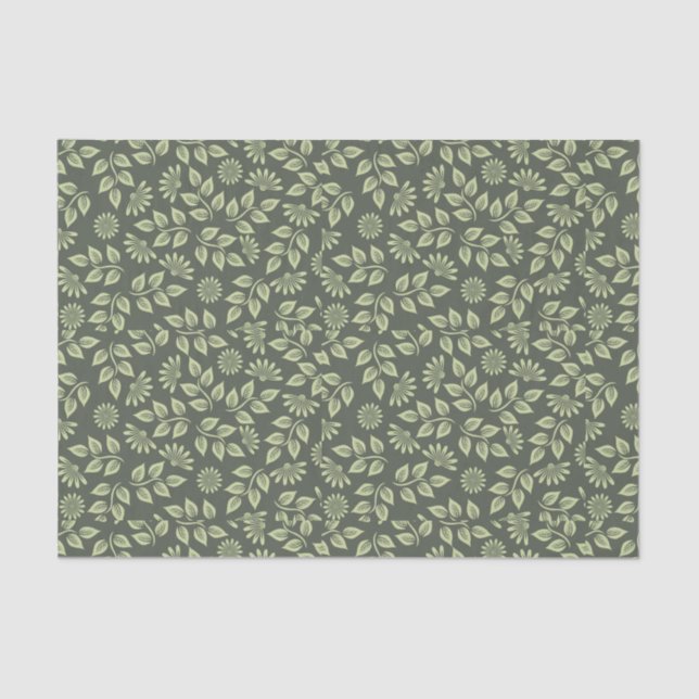 Leaf Flower Pattern Sunroom Decoupage Sage Green  Tissue Paper (Front)