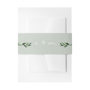 Leaf Foliage Monogram Simple Modern Minimal Sage Invitation Belly Band