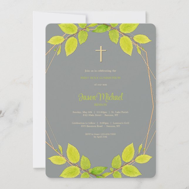 Leaf Frame Religious Invitations (Front)