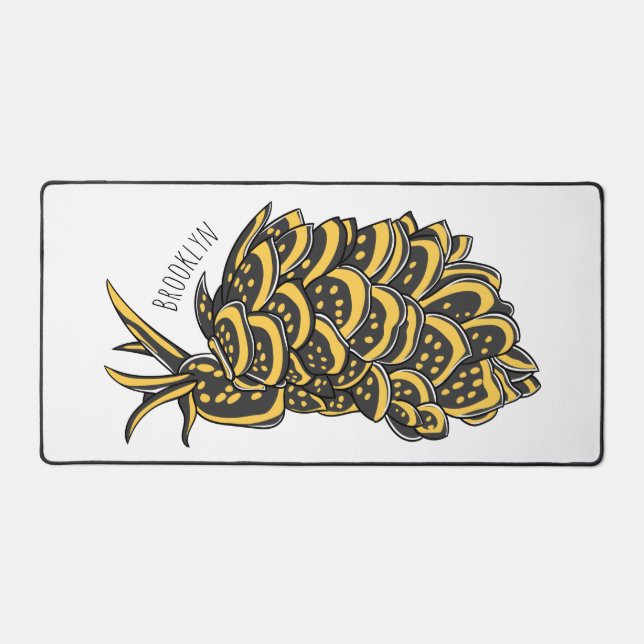 Leaf gilled sea slug cartoon illustration desk mat (Front)