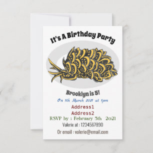 Leaf gilled sea slug cartoon illustration  invitation