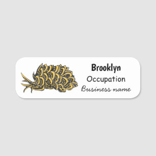 Leaf gilled sea slug cartoon illustration  name tag