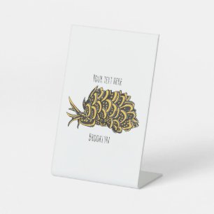 Leaf gilled sea slug cartoon illustration pedestal sign