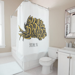Leaf gilled sea slug cartoon illustration shower curtain