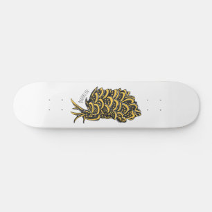 Leaf gilled sea slug cartoon illustration  skateboard