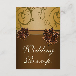Leaf Gold Chocolate Brown Fall Wedding RSVP Cards