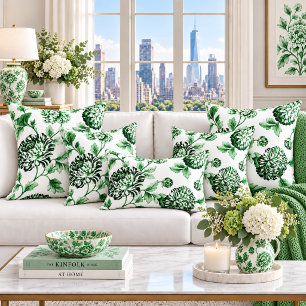 Leaf Green Botanical Floral Toile No.2 Cushion