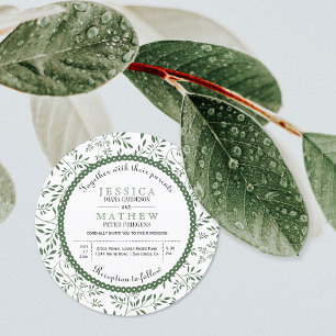Leaf green leaves pattern modern floral wedding invitation