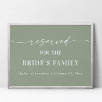 Leaf Green Reserved Bride's Family Wedding Sign