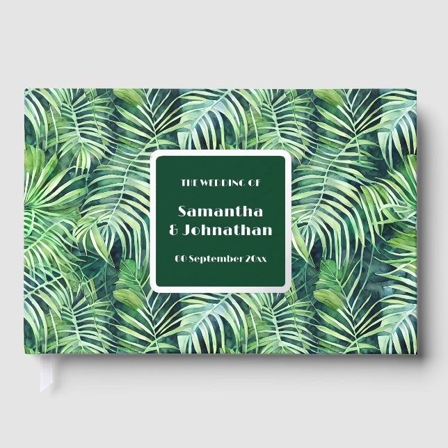 Leaf greenery real foil jungle print pattern guest book (Front)
