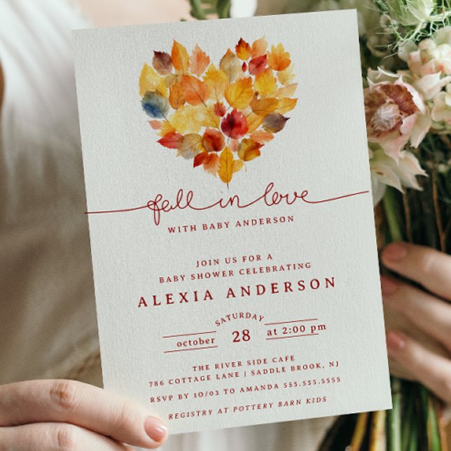 Leaf Heart Fall in Love  Baby Shower Invitation (Creator Uploaded)