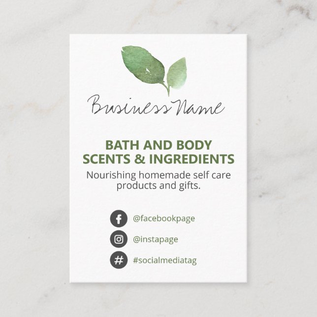 Leaf Homemade Bath And Body Ingredient List Business Card (Front)