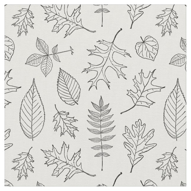 Leaf Illustrations Black & White Leaves Pattern Fabric (Close Up)