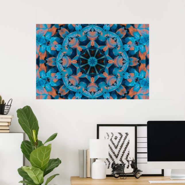 Leaf Kaleidoscope Star in Blue and Orange Poster (Home Office)