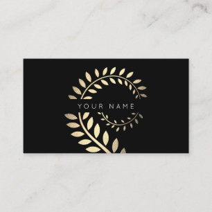 Leaf Laurel Fern Botanic Ivory Gold Black Business Card