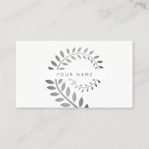 Leaf Laurel Fern Botanic Silver Serpentine White Business Card