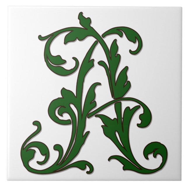Leaf Letter A in Green Monogram Tile (Front)