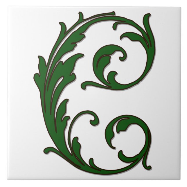 Leaf Letter C in Green Monogram Tile (Front)