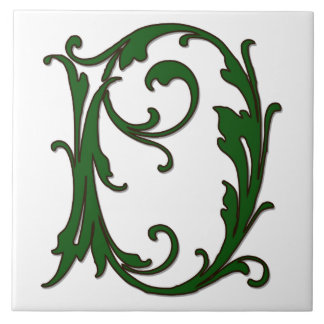 Leaf Letter D in Green Monogram Tile