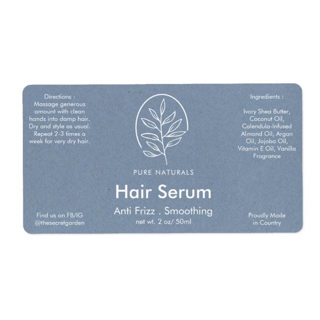 Leaf Logo Neutral Blue Modern Botanical Product (Front)