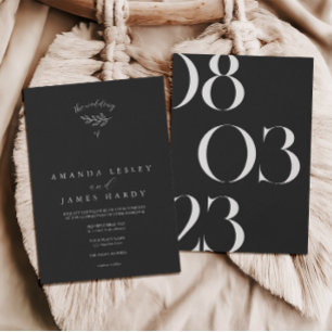 Leaf Minimalist Elegant Black & White Wedding Invitation